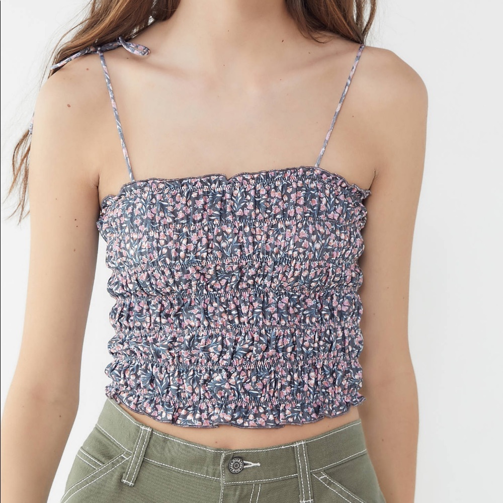 Out From Under Jessica Smocked Tie Shoulder Top